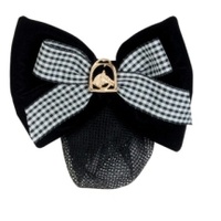 Show Bow - Black Velvet with check ribbon & gold horse head