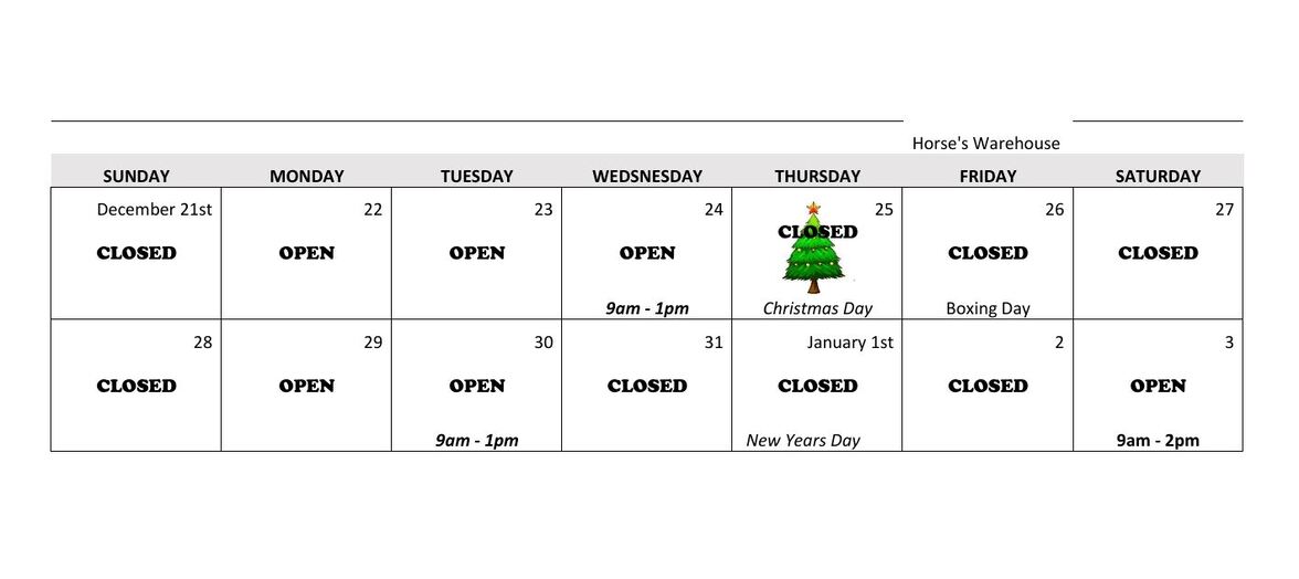 Holiday Trading hours