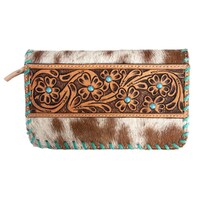 Cowhide Leather Wallet Brown/Turquoise Ladies