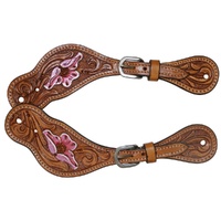 Pink Floral Carved Spur Straps