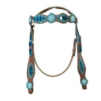 Zebra Western Bridle - Turquoise