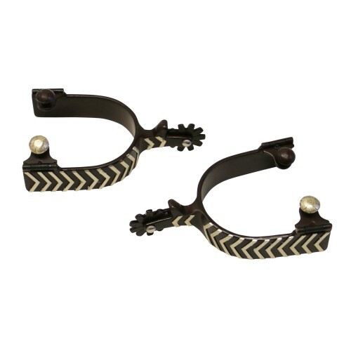 Fort Worth Black Steel Spurs w/Arrow Pattern German Silver [Size: Silver 3/4" Band 1 3/4" Shank Ladies]