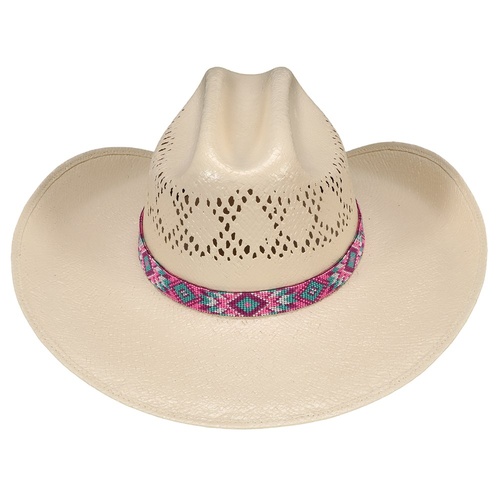 Beaded Hat Band - Pink Aztec [Product Option HAT6525: 1.9CM/ 3/4"]