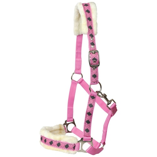Fleece Lined Check Halter [Colour: Pink] [Size: Pony]