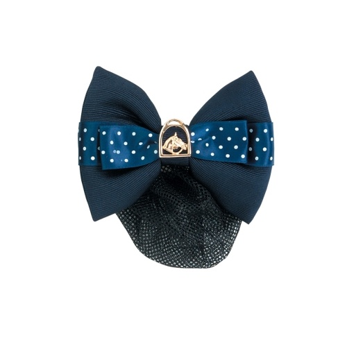 Show Bow - Navy with Polka Dot Ribbon & Horsehead in stirrup