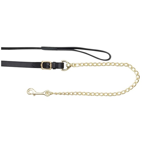 Leather Lead  with 18" Brass Plated  Chain [COLOUR: BLACK]