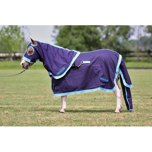 MiniCraft Show Set -  Navy/Light Blue/White [Rug Size: 3'0L] [HOOD SIZE: XS Mini] [TAIL BAG SIZE: Large Mini]