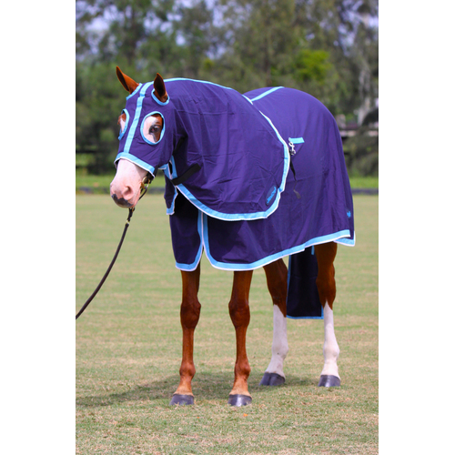 MiniCraft Show Set - Navy/Light Blue/White [Rug Size: 4'9] [HOOD SIZE: Small Pony] [TAIL BAG SIZE: Horse]